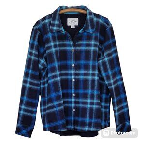 Orvis Flannel Fleece Snap Button Shirt Jacket Shacket Blue Nova Womens 2X XXL